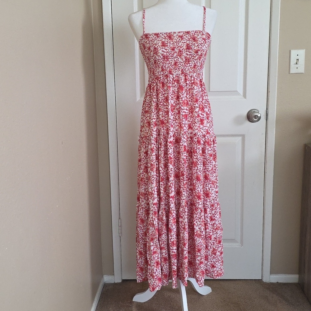 Steve Madden Paola Pink Floral Smocked Maxi Dress